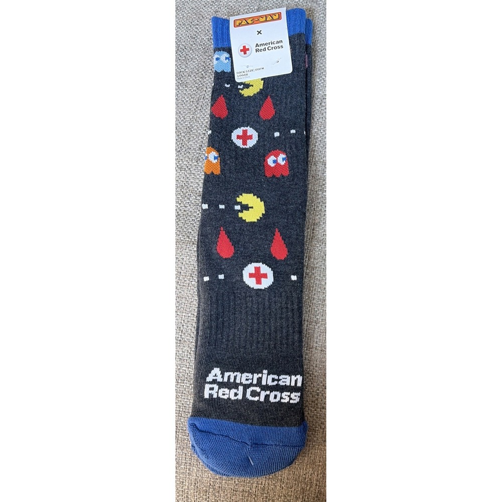 American Red Cross Pac-Man Men's Crew Socks 80s Atari Video Game Collectible